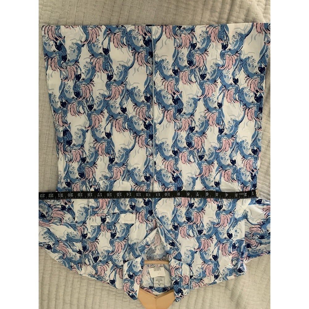 8 Oak Land Pajamas Sz M Blue Pink 100% Cotton Cockatoos Long Sleeve Shorts Prep - Picture 8 of 11